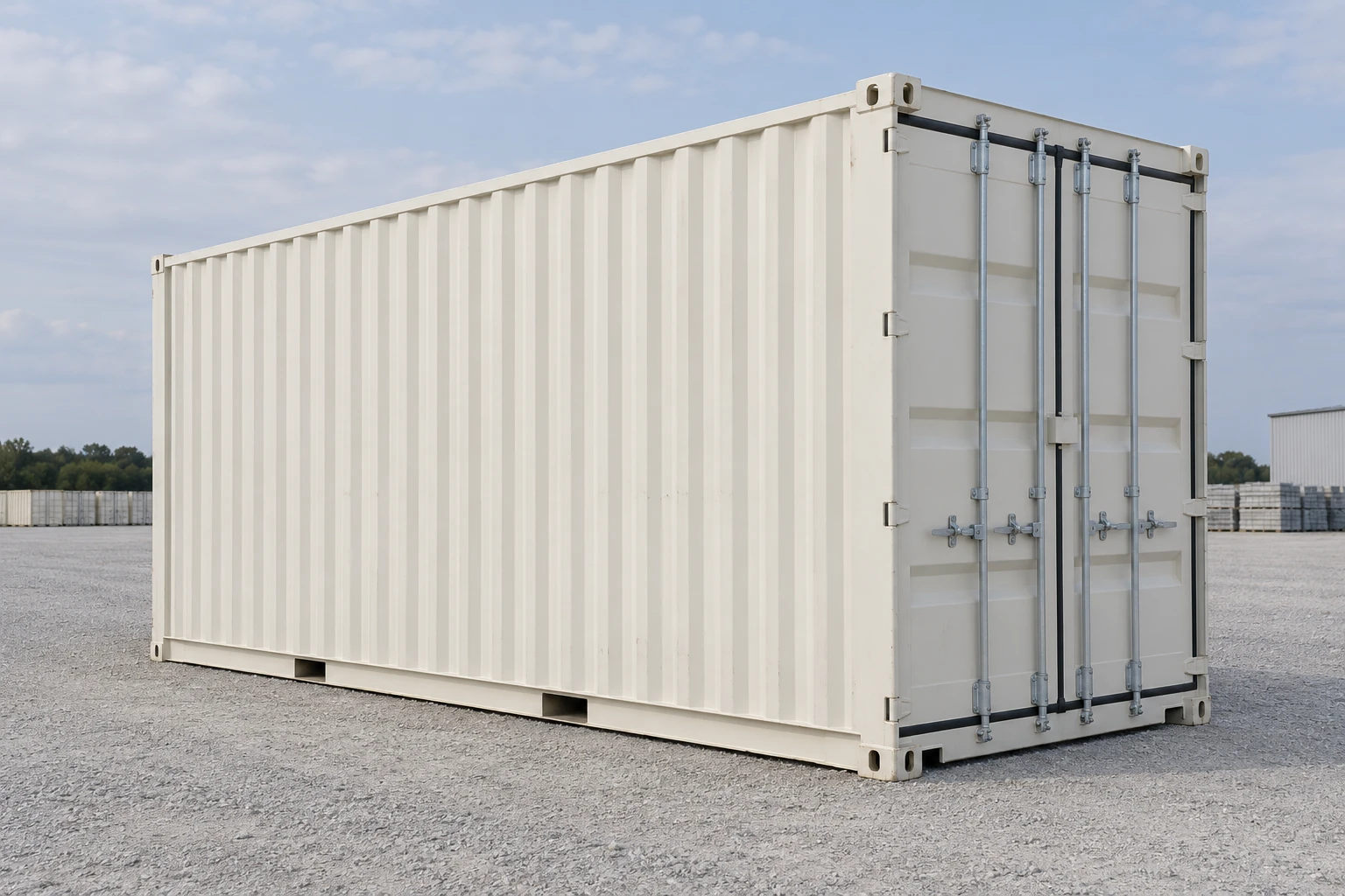 Illustration of a 20ft High Cube dry container with two cargo door leaves at one end and fixed long sides.