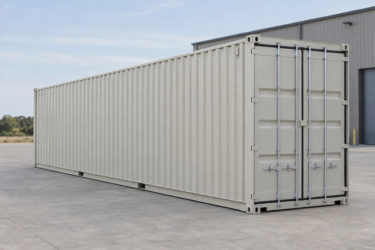Illustrative 40ft High Cube container with closed double doors.