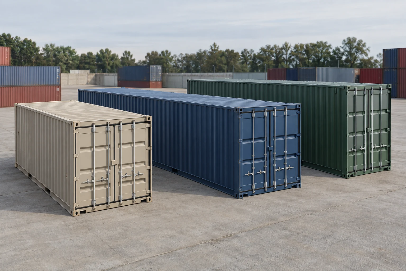 Illustrative view of three shipping container formats for comparing space.