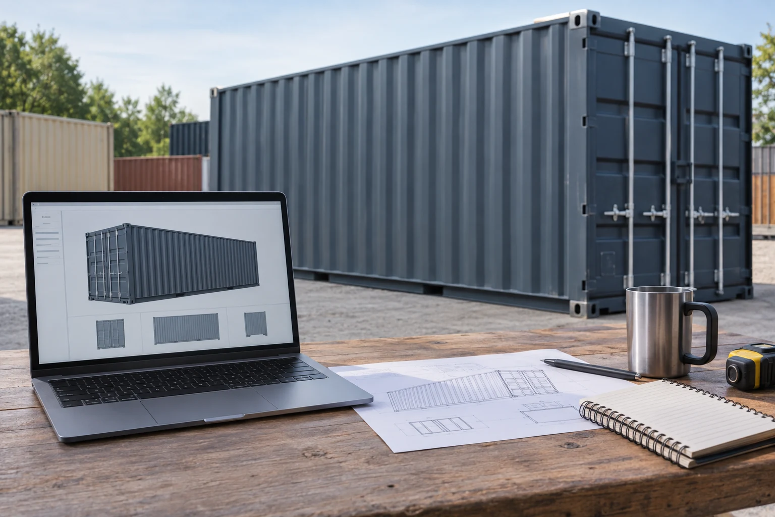 Illustrative workspace for preparing a shipping container request.