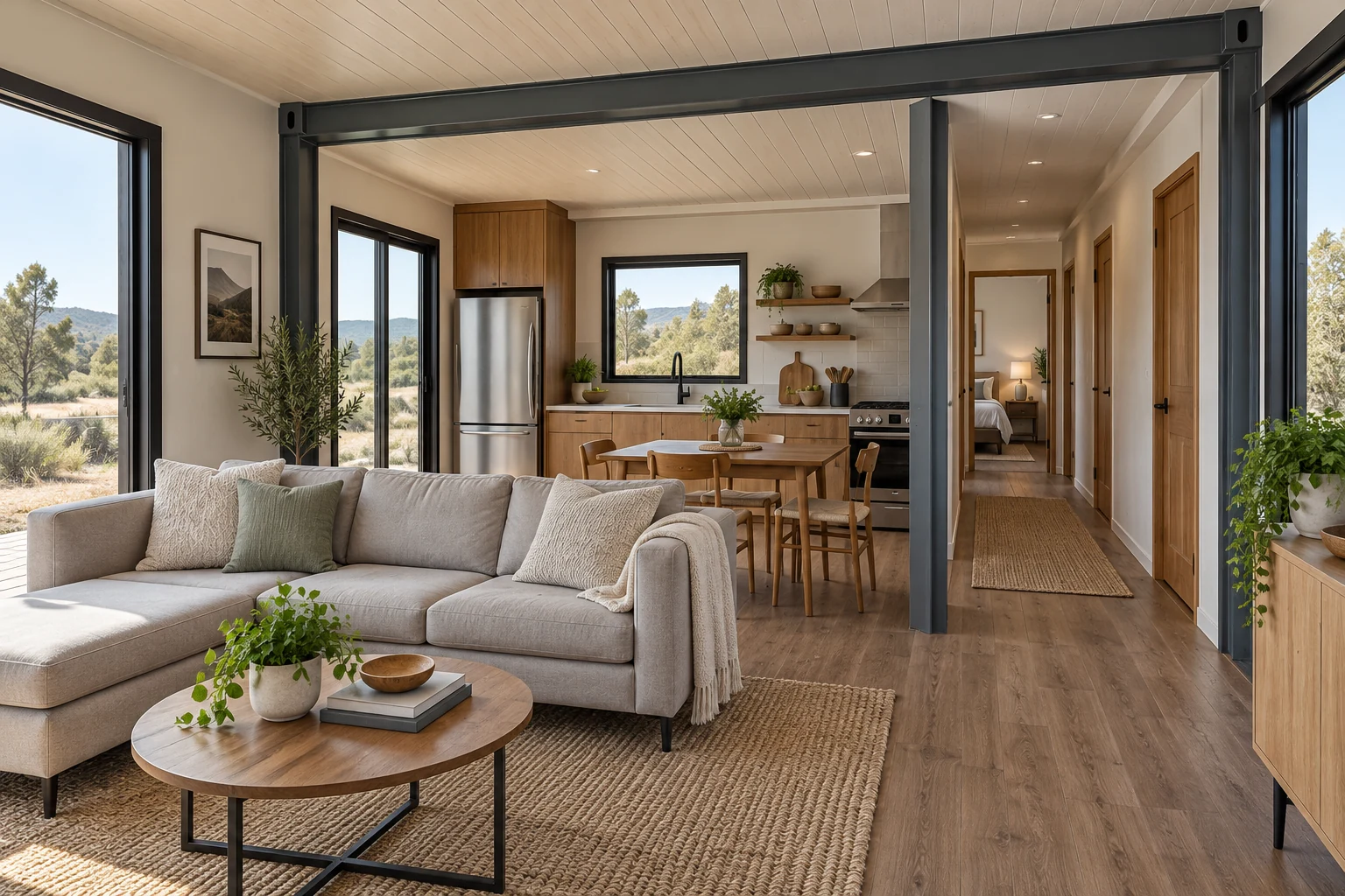 Family living area concept inside connected container modules